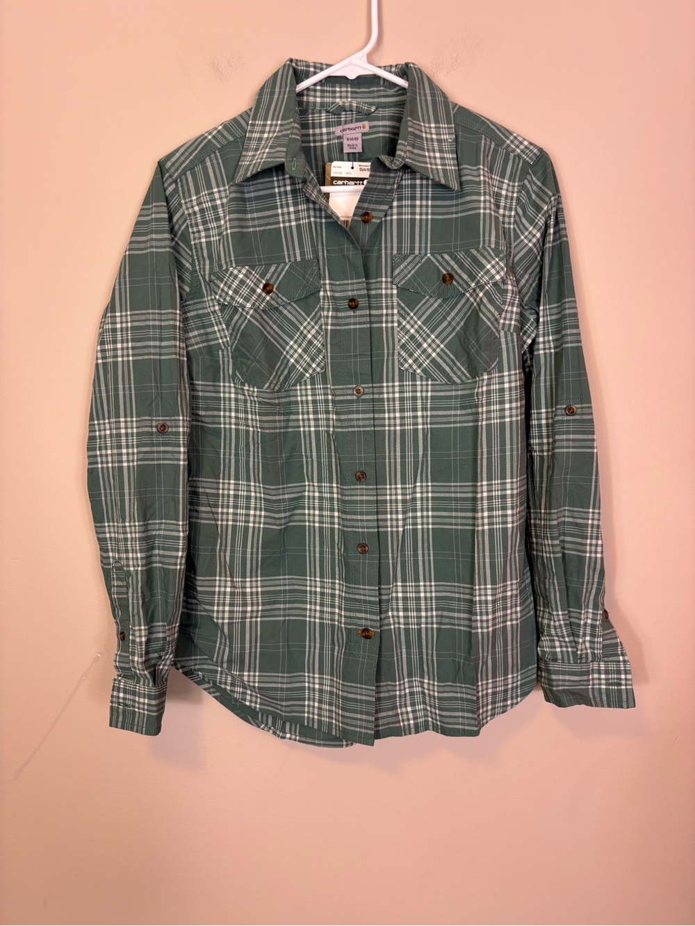 New Carhartt Green and White Plaid Button-Down Shirt Women’s Small